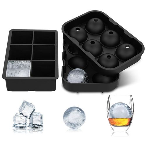 Plateaux À Glace Carrés En Silicone Noir, Lot De 2, 6 Boules De Glace Géantes, Utilisation Pour Enfants Avec Bonbons, Gelée, Lait, Jus, Chocol