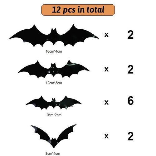 Autocollants Muraux 3d Chauve Souris Noire En Pvc, Décoration De Fête D'halloween Pour La Maison, Bar, Accessoires Effrayants Pour Chambre D'enfants, Bricolage, Grande Taille, 12/28 Pièces