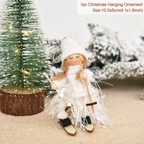 Décorations D'arbre De Noël, Poupée Ange Mignonne, Pendentif Ski Fille, En Bois, Nouvel An, Ornements, Cadeau De Noël Pour Enfants