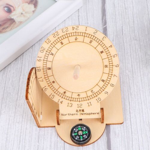 Horloge à cadran solaire en bois, modèle scientifique, bricolage, aide pédagogique, jouets éducatifs pour enfants, 1 pièce