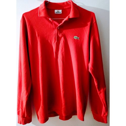 Polo Rouge Homme Lacoste Manches Longues Taille L