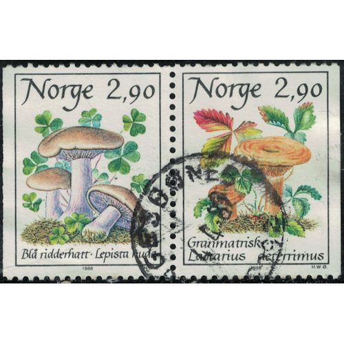 Norvège 1988 Oblitéré Used Se-Tenant Champignons Lepista Nuda Et Lactarius Deterrimus Su