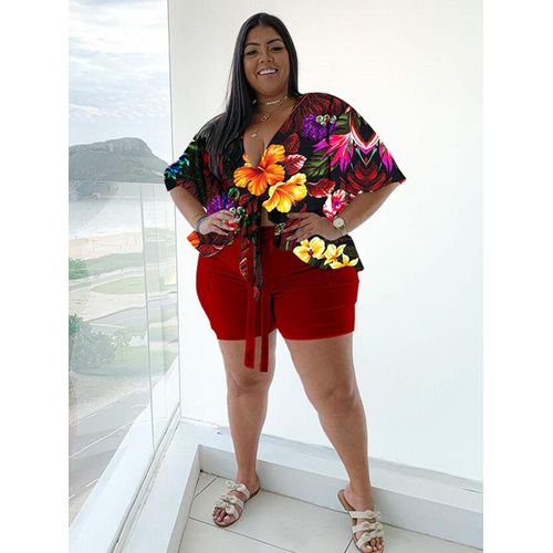 Ensemble Deux Pièces Pour Femmes",Tenue De Vacances,Chemisier,Short Et Chemise,Élégant,Sexy,"Grande Taille