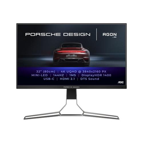 AOC AGON PRO PD32M Porsche Design - Écran LED - jeux - 31.5" - 3840 x 2160 4K @ 144 Hz - IPS - 1600 cd/m² - 1000:1 - DisplayHDR 1400 - 1 ms - 2xHDMI, DisplayPort, USB-C - haut-parleurs - noir mat