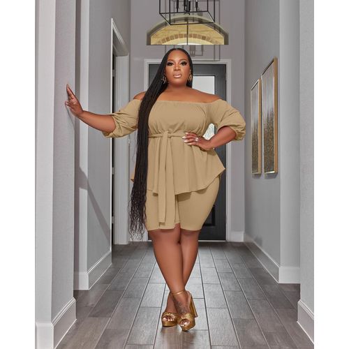 Wmstar-Ensemble Deux Pièces Pour Femme",Grande Taille,Short Assressenti,Haut Avec Bandage,Été,,"2023