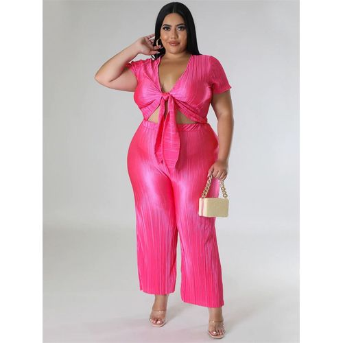 Wmstar-Ensemble 2 Pièces Pour Femme",Pantalon Et Pantalon Assortis,Grande Taille,Col En V,Jambes Larges,Dropshopping,"2023
