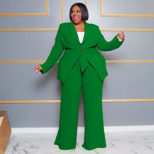 Cm.Yaya-Blazer À Manches Sulfet Pantalon À Jambes Larges Pour Femme",Ensemble De 2 Pièces,Survêtement À La Mode,Grande Taille,"Été 2023