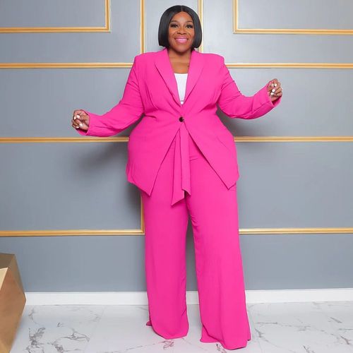 Cm.Yaya-Blazer À Manches Sulfet Pantalon À Jambes Larges Pour Femme",Ensemble De 2 Pièces,Survêtement À La Mode,Grande Taille,"Été 2023