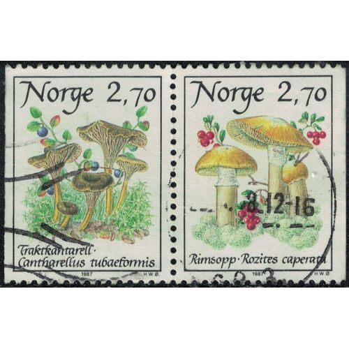 Norvège 1987 Oblitéré Used Se-Tenant Champignons Cantharellus Tubaeformis Et Rozites Caperata Y&t No 924a Su