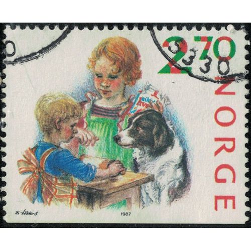 Norvège 1987 Oblitéré Used Préparation De Noël Enfants Et Leur Chien Y&t No 941 Su