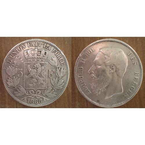 Belgique 5 Francs 1868 Argent Leopold 2 Roi Des Belges Piece Frcs Frs Frc Franc
