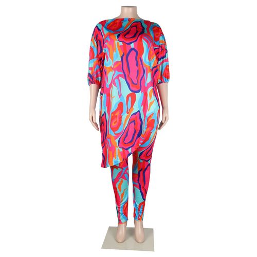 Wsfec-Ensemble Deux Pièces Imprimé Irreglar Pour Femme",Vêtements Assortis,Costumes Viser Sexy,Grande Taille,Automne,"2xl-5xl