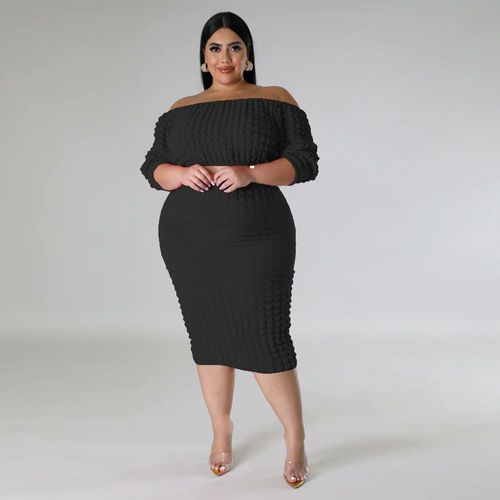 Cm.Yaya-Jupe Mi-Longue À Manches Longues Pour Femme",Grande Taille,Batterie Commandée,Ensemble 2 Pièces,"Tenues Assorties