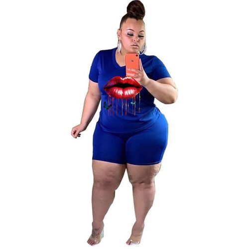 Wmstar-Ensemble Deux Pièces Pour Femme",Haut Et Short Assortis,Imprimé Jules,Survêtement Décontracté,Grande Taille,,"Été