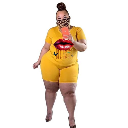 Wmstar-Ensemble Deux Pièces Pour Femme",Haut Et Short Assortis,Imprimé Jules,Survêtement Décontracté,Grande Taille,,"Été