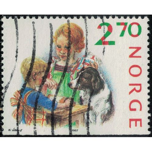 Norvège 1987 Oblitéré Used Préparation De Noël Enfants Et Leur Chien Y&t No 941 Su