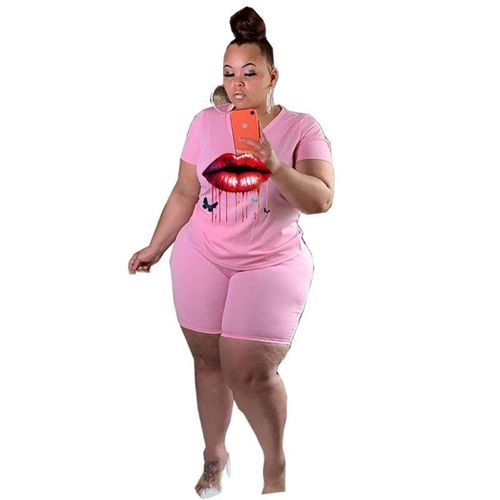 Wmstar-Ensemble Deux Pièces Pour Femme",Haut Et Short Assortis,Imprimé Jules,Survêtement Décontracté,Grande Taille,,"Été
