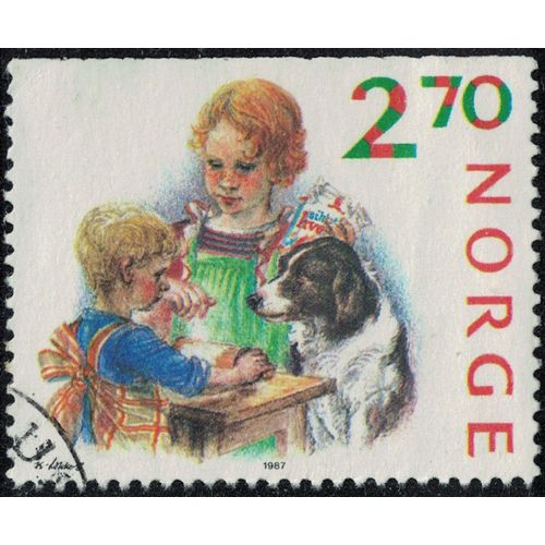 Norvège 1987 Oblitéré Used Préparation De Noël Enfants Et Leur Chien Y&t No 941 Su