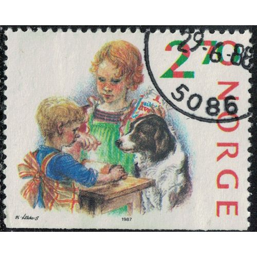 Norvège 1987 Oblitéré Used Préparation De Noël Enfants Et Leur Chien Y&t No 941 Su