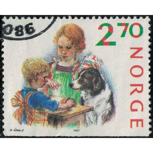Norvège 1987 Oblitéré Used Préparation De Noël Enfants Et Leur Chien Y&t No 941 Su