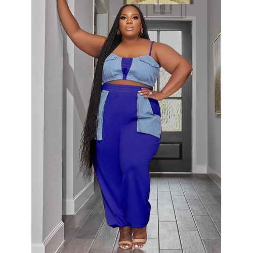 Wmstar-Ensemble Deux Pièces Patchwork Pour Femme",Pantalon De Survêtement Assressenti,Grande Taille,Été,