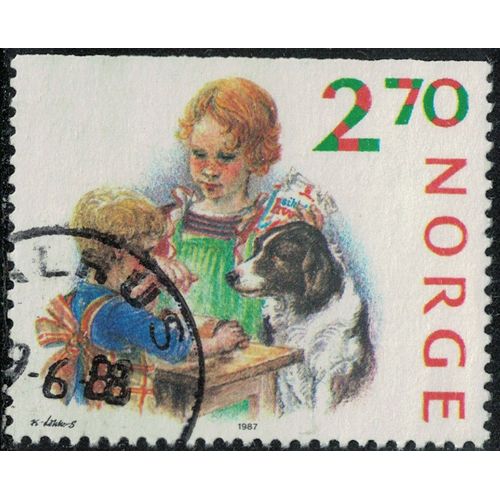 Norvège 1987 Oblitéré Used Préparation De Noël Enfants Et Leur Chien Y&t No 941 Su