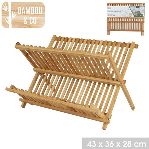 Bambou & Co Egouttoir A Vaisselle Pliant En Bambou Egouttoir En Bambou Seche Vaisselle 43x36xh28cm