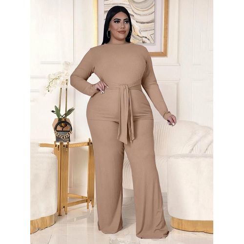 Ensemble Deux Pièces En Tricot Courbé Pour Femme",Haut Et Pantalon À Manches Sulf,Couleur Unie,"Grande Taille