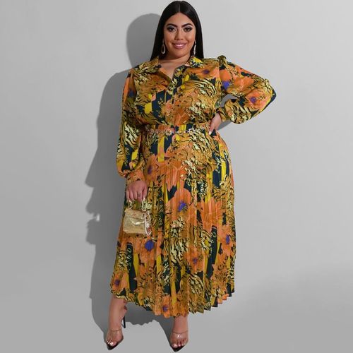 Cm.Yaya-Ensemble 2 Pièces Imprimé Léopard Pour Femme",Chemise Élégante À Manches Sulfet Jupes Maxi Plissées Imbibées,"Grande Taille
