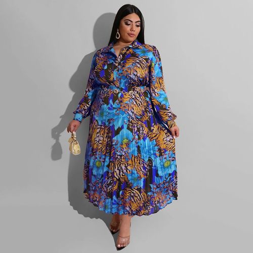 Cm.Yaya-Ensemble 2 Pièces Imprimé Léopard Pour Femme",Chemise Élégante À Manches Sulfet Jupes Maxi Plissées Imbibées,"Grande Taille