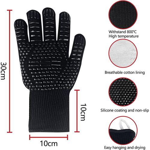 Gants de Barbecue Anti-Chaleur 1 Paire Gants de Four Silicone Antidérapant  Jusqu'à 800°