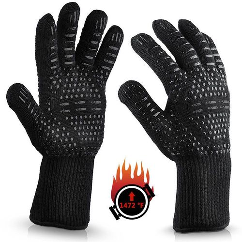 1 Paire Gants De Barbecue, Universel Gants Four Anti Chaleur Jusqu'à 800°C, Antidérapants Silicone Ignifuge Gant Cuisine Avec Protection De L'avant-Bras, Pour Bbq, Cuisson Au Four, Cheminée (Noir)