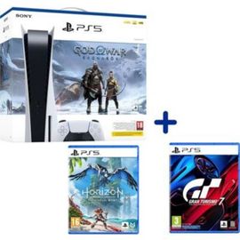 Pack Ps5 Standard + God Of War : Jeu Horizon + Jeu Gran Tursimo 7