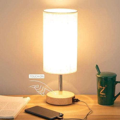 Lot de 2 Lampe de Chevet, Dimmable Lampe de Bureau LED avec Ports de Charge  USB