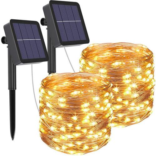 Guirlande Lumineuses Solaires Exterieur, 12M 100 LED Guirlande Lumineuse  Solaire Étanche, 8 Modes Guirlande Solaire Exterieur pour Jardin, Terrasse,  Cour, Fêtes (Blanc Chaud) 