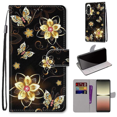 Saturcase Coque Pour Sony Xperia 5 Iv 2022, Beau Pu Cuir Magnétique Flip Portefeuille Support Porte-Carte Dragonne Protecteur Housse Étui Pour Sony Xperia 5 Iv 2022 (Dk-1)