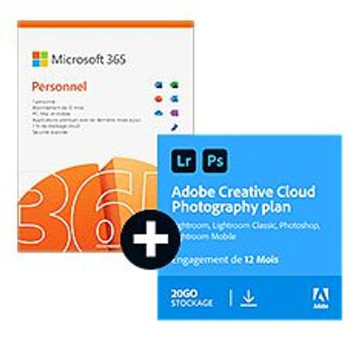 Pack Adobe Photoshop + Lightroom (Creative Cloud Photo 20 Go) + Microsoft 365 Personnel