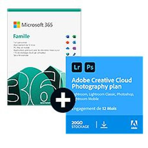 Pack Adobe Photoshop + Lightroom (Creative Cloud Photo 20 Go) + Microsoft 365 Famille