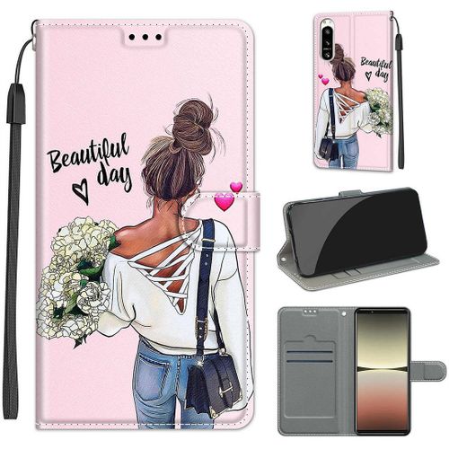 Saturcase Coque Pour Sony Xperia 5 Iv 2022, Beau Pu Cuir Magnétique Flip Portefeuille Support Porte-Carte Dragonne Protecteur Housse Étui Pour Sony Xperia 5 Iv 2022 (Dy-19)