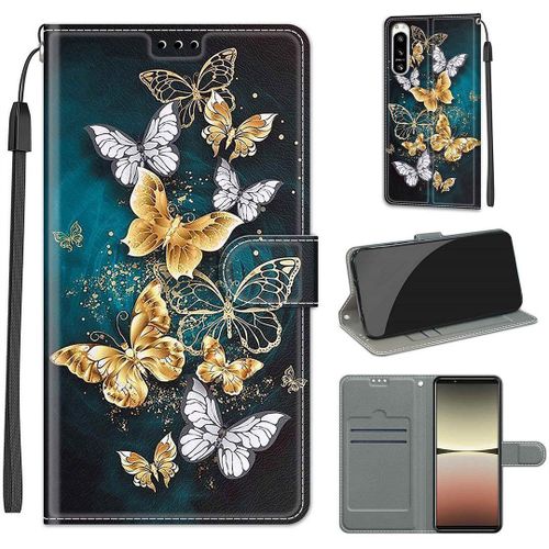 Saturcase Coque Pour Sony Xperia 5 Iv 2022, Beau Pu Cuir Magnétique Flip Portefeuille Support Porte-Carte Dragonne Protecteur Housse Étui Pour Sony Xperia 5 Iv 2022 (Dy-18)