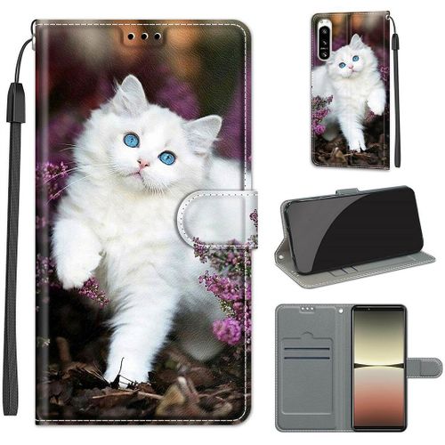 Saturcase Coque Pour Sony Xperia 5 Iv 2022, Beau Pu Cuir Magnétique Flip Portefeuille Support Porte-Carte Dragonne Protecteur Housse Étui Pour Sony Xperia 5 Iv 2022 (Dy-10)