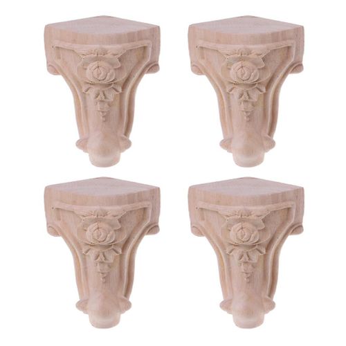 4 Pcs Armoire Sculptée En Bois Pieds Angle Droit Support Pieds De Canapé Facile À Installer
