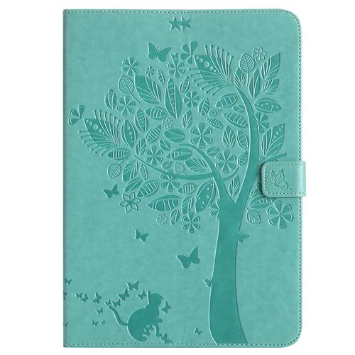 Étui Pour Samsung Galaxy Tab A7 Sm-T505 -T500 Pu Cuir Poche Cas Flip Coque Protection Housse Stand Case Chat Et Arbre,Vert