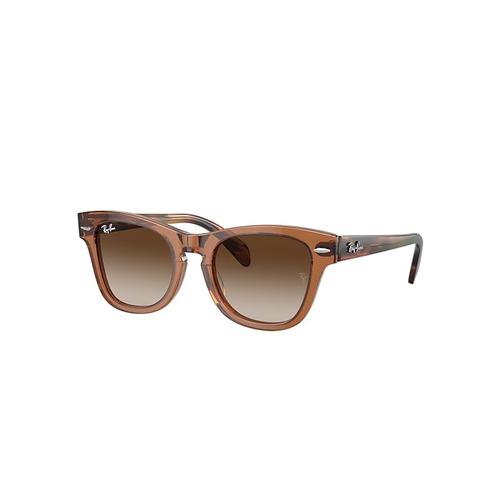 Ray-Ban Rb9707s Kids Lunettes De Soleil Monture Rayé Jaune Havana Verres Marron 46-18