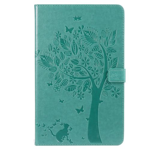 Étui Pour Samsung Galaxy Tab A 10.5 Sm-T590/T595 Pu Cuir Poche Cas Flip Coque Protection Housse Stand Case Chat Et Arbre,Vert