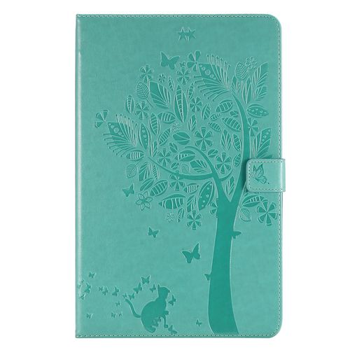 Étui Pour Samsung Galaxy Tab A7 Lite Sm-T225 -T220 Pu Cuir Poche Cas Flip Coque Protection Housse Stand Case Chat Et Arbre,Vert