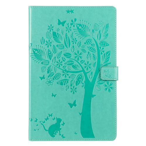 Étui Pour Samsung Galaxy Tab S6 10.5 Sm-T860 Pu Cuir Poche Cas Flip Coque Protection Housse Stand Case Chat Et Arbre,Vert