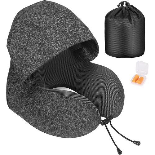 Coussin de Voyage à Mémoire de Forme, Coussin de Voyage à Capuche, Confortable pour Avion, Voiture
