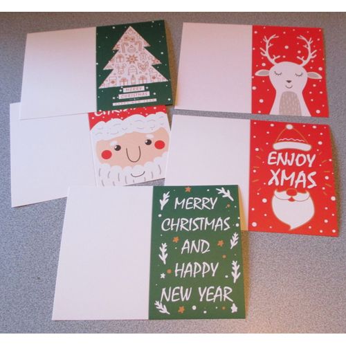 Lot De De 5 Cartes Doubles De Voeux À Fond Rouge Ou Vert - Dessins Simples De Sapins Ou Images De Noël - Intérieur Blanc Pour Votre Texte - Avec Enveloppes