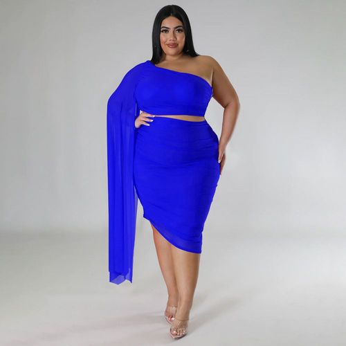 Cm.Yaya-Jupe Mi-Longue Aux Genoux Pour Femme",Grande Taille,Manches Longues,Haut Court,Tenue De Fête,2 Pièces,"2023